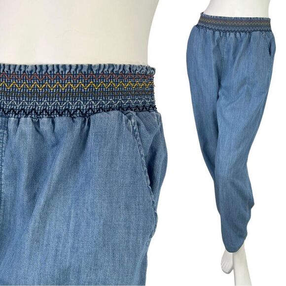 Madewell Rainbow Stitched Blue Chambray Track Pants In Telluride Wash Size Large - Picture 1 of 8